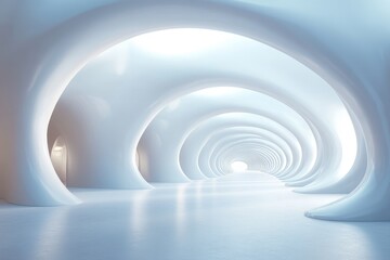 Obraz premium Futuristic indoor corridor with smooth, flowing lines and soft lighting creates a calm atmosphere for exploration