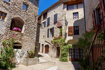Fototapeta premium Châtillon en Diois, in the Drôme department, southeastern France. Medieval streets and houses in the center of the village. Châtillon is one of Most Beautiful Villages of France.