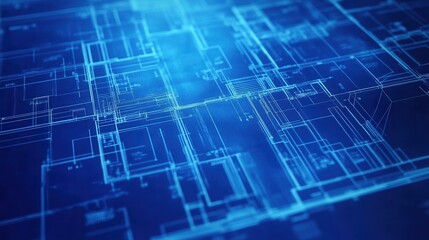 A blueprint floor plan in a vertical format displays an architectural background with precise technical drawings.