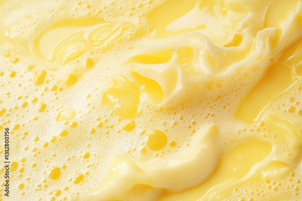 Aufkleber Close-up of a creamy yellow liquid forming bubbles and foam, creating an abstract and textured background