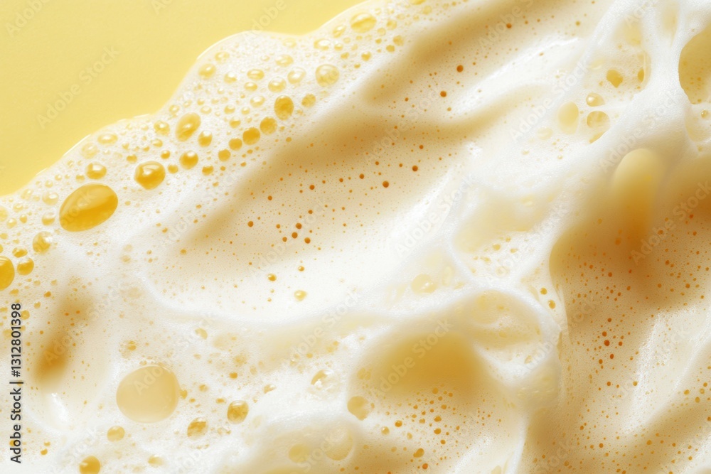 Aufkleber beer foam creating a textured surface with small and large bubbles on a vibrant yellow background, i