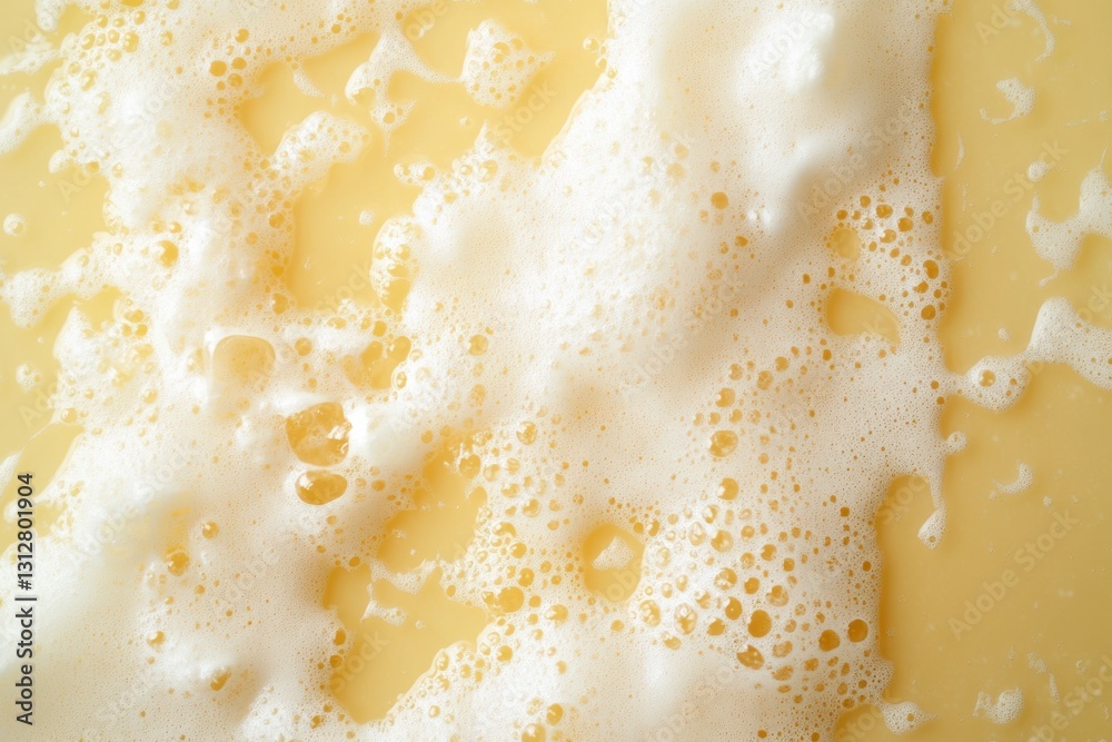 Poster beer foam creating intricate bubbles against a vibrant yellow background, showcasing a captivating t