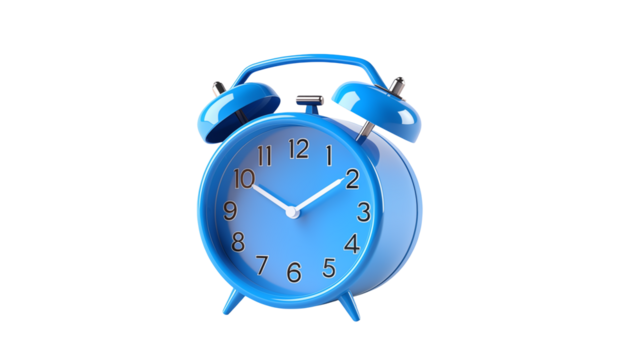 Classic Blue Alarm Clock Isolated on Black Background Time Management Concept Modern Design Shiny Surface Retro Style   