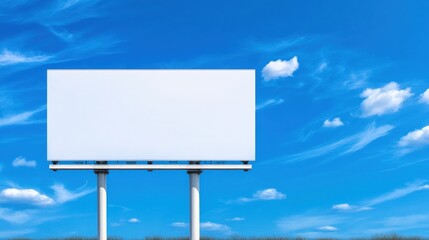 Fototapeta premium Blank Billboard Under a Blue Sky with Fluffy Clouds: Perfect for Your Advertisement