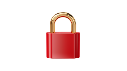 Red Padlock Gold Metal Realistic 3D Model Security Icon Digital Graphic Design Element for Website App Interface Data   