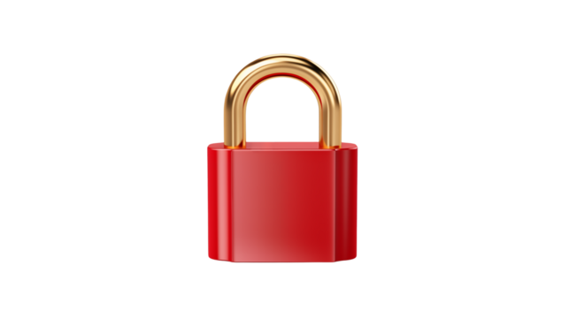 Red Padlock Gold Metal Realistic 3D Model Security Icon Digital Graphic Design Element for Website App Interface Data   