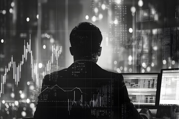 Businessman Analyzing Financial Data at Night