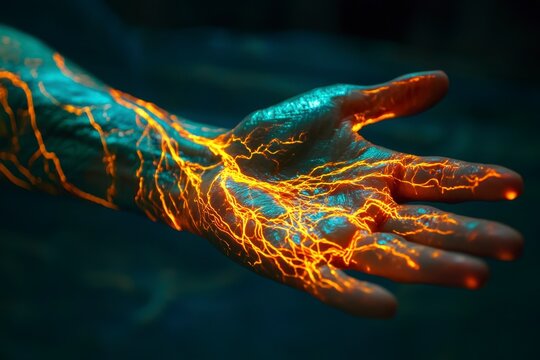 Glowing Hand Abstract, Veins Energy, Science Fiction, Technology, Fantasy, Surreal