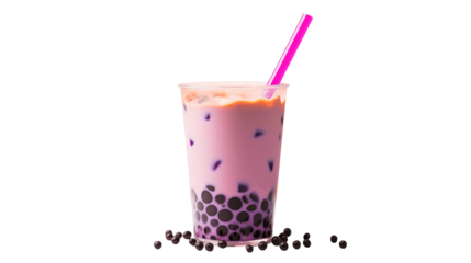 Delicious Pink Bubble Tea Drink with Tapioca Pearls Refreshing Beverage Purple Straw Tasty Summer Treat Sweet Cold Drink