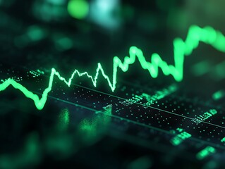An illuminated green graph representing data analysis and market trends