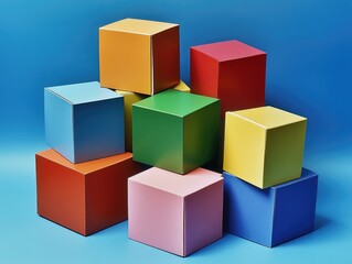 Fototapeta premium Collection of multicolored geometric cubes, stacked in pile.