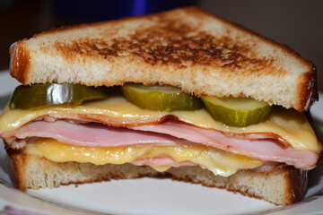 Cuban sandwiches with ham, cheese, and pickles