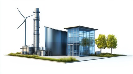 Obraz premium A clean and modern illustration of a hydrogen fuel and wind power plant, showcasing the combination of renewable energy sources.