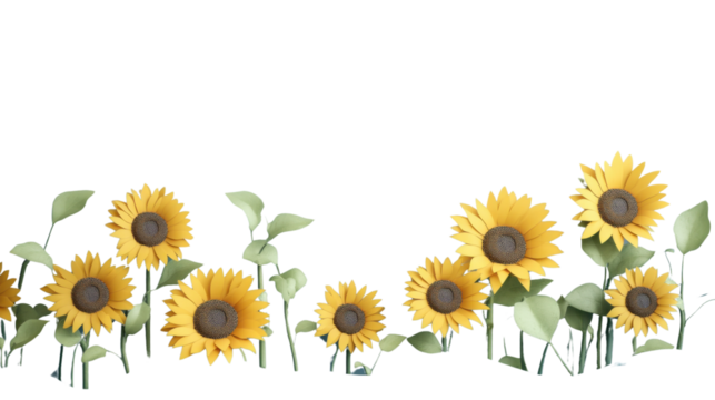 Sunflowers border growing with transparent background for easy editing