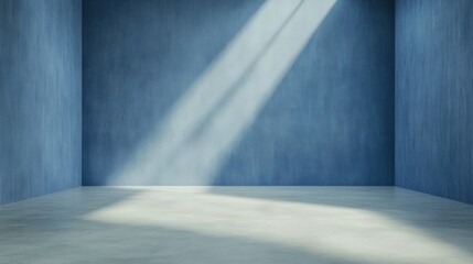 Serene Blue Room: Sunlight Illuminating Empty Space