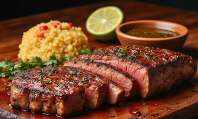 Grilled steak with flavorful sides