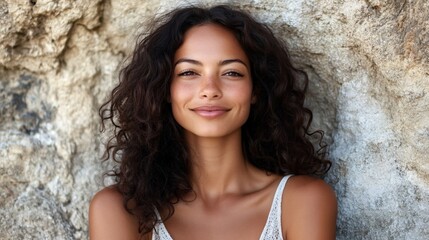 Naklejka premium Casual curly brunette hairstyle fashion