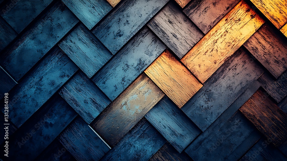 Poster herringbone pattern blue gold bronze texture background design
