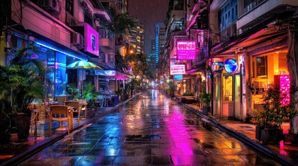 Neon Nights: A Rainy Hong Kong Alleyway