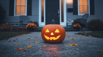 Obraz premium Halloween Night: Jack-o'-lantern on a Porch