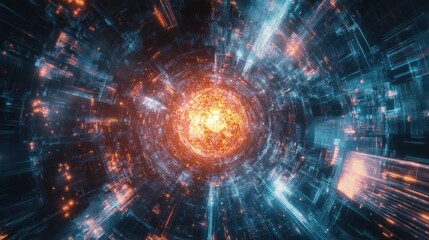 Obraz premium Digital Vortex: A Journey Through the Neon-Lit Cyberspace