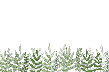 Obraz premium Floral frame with colorful exotic branches on white background. Ornate border with tropic leaves. Vector stock illustration for wallpaper, posters, card. Doodle style. Copy space.