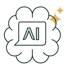 Cognitive AI Agent Icon. Brain-Based AI, Intelligent Agent, AI Communication. Editable Stroke Icons.