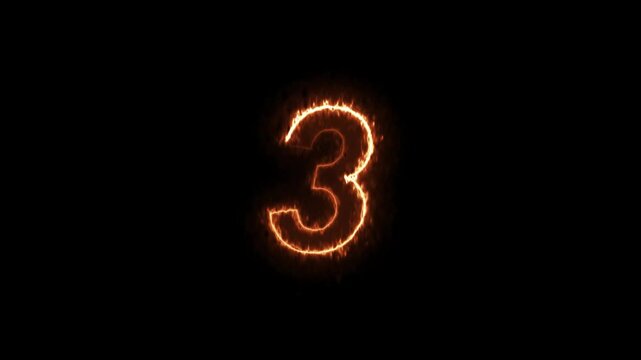 Glowing neon animated number 3. looping trendy glowing neon numeric number 3.Number three colorful lightning energy outline looping on black background in 4k animation design.