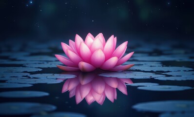 Serene pink lotus in still water