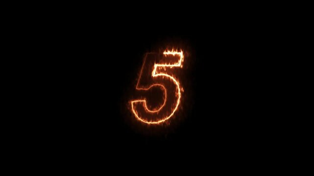 A neon 5 text icon animation features vibrant, glowing letters that flicker and pulse with dynamic color transitions,5 text animation by cyan color neon on black background.