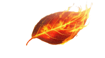Burning leaf with veins showing on transparent background