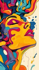 Obraz premium An artistic portrait of a woman with colorful vivid paint