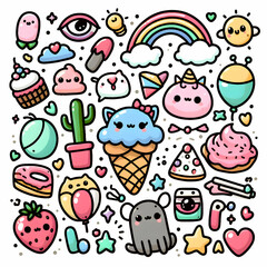 cute doodles sticker isolated on white background
