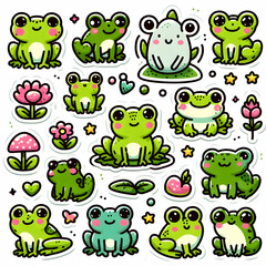 cute frog doodles sticker isolated on white background