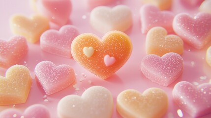 Fototapeta premium Close-up of pastel heart-shaped candies.