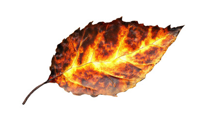 Burning leaf with transparent background representing climate change and global warming
