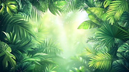 Lush Green Tropical Foliage Background Nature Jungle Summer Plants