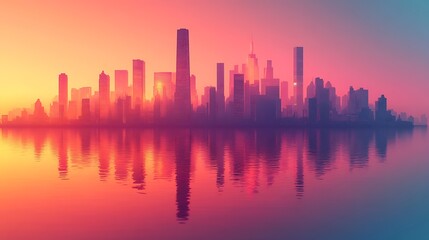 Fototapeta premium A beautiful city skyline reflected peacefully in calm water