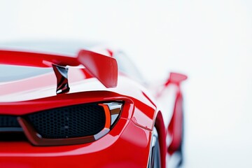 Fototapeta premium Sleek Red Sports Car Back View with Spoiler and Glossy Finish on White Backdrop