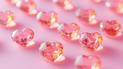 Pink heart-shaped crystals on pink background.