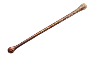 Unique handcrafted wooden wand featuring intricate designs and shimmering accents perfect for creative activities and themed events
