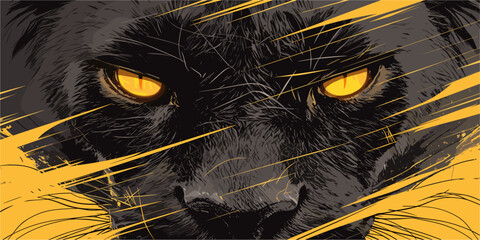 Dynamic flat vector icon set featuring fierce panther with bright eyes and abstract lines.