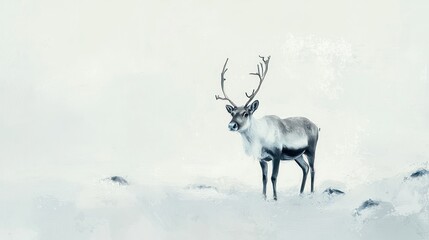 Majestic reindeer in snowy landscape.