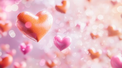 Obraz premium Floating hearts, bokeh background, Valentine's Day.