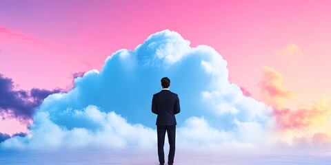 friendly entrepreneur standing in cloud server 