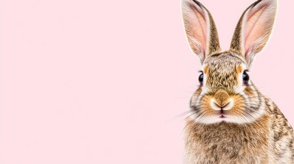 Obraz premium Photo of a little bunny, on a soft pink background Easter theme