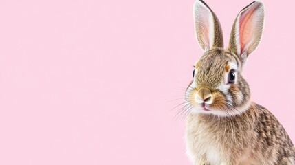 Fototapeta premium Photo of a little bunny, on a soft pink background Easter theme