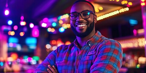 friendly entrepreneur standing in dance club