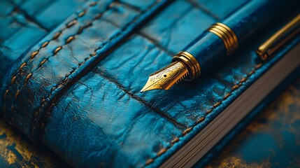 Luxury Blue Leather Journal Gold Fountain Pen
