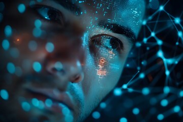 Digital Overlay on Man's Face, Technology Concept